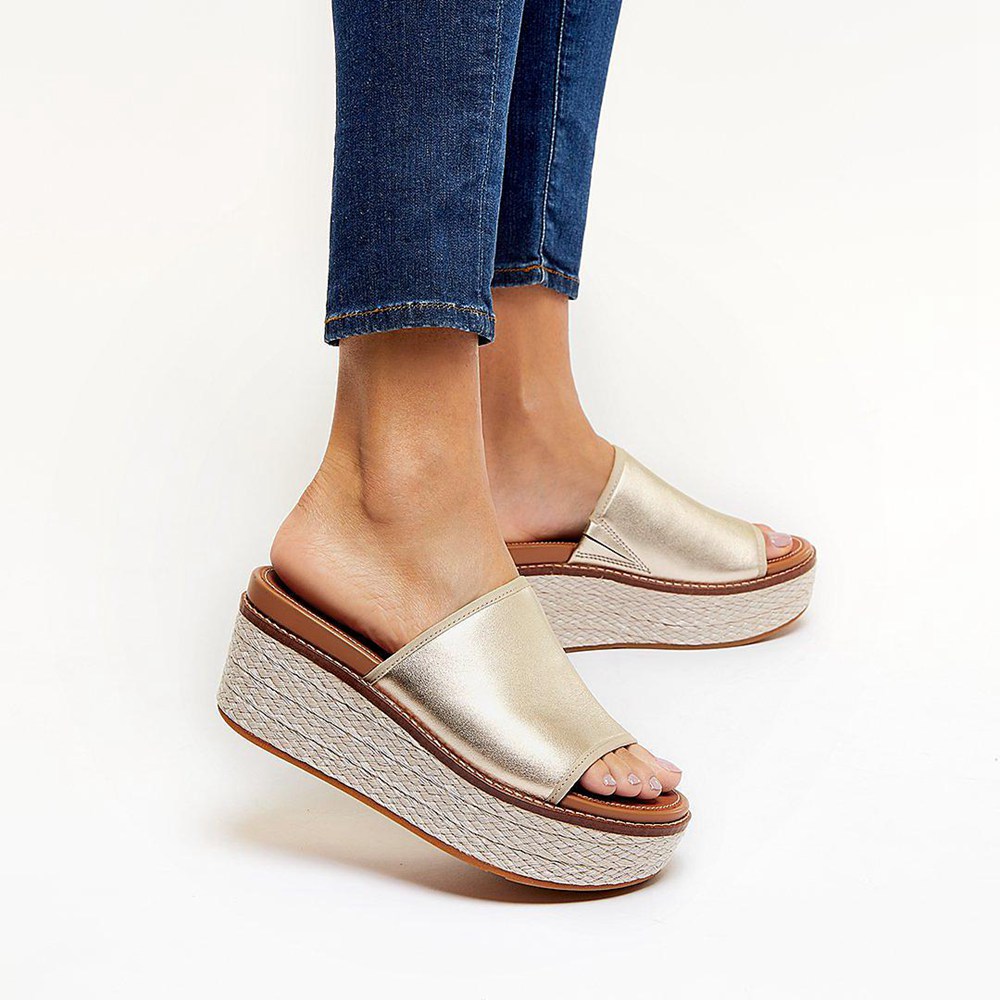 Fitflop Womens Wedge - Eloise Mixed-metallics Slides - Gold - 401-FVXKIH